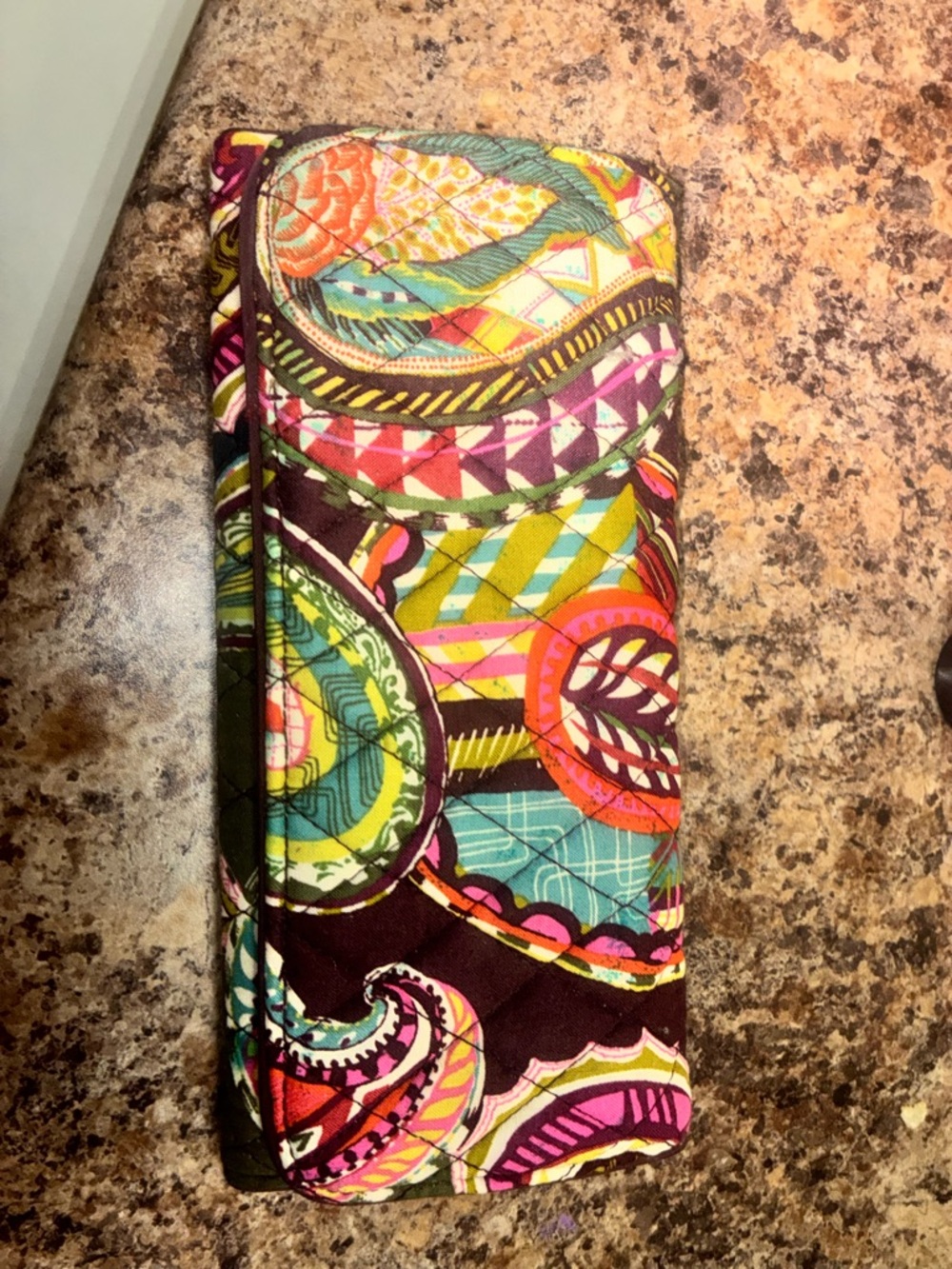 Vera Bradley Burgundy Quilted ID Wallet with Multicolor Print
